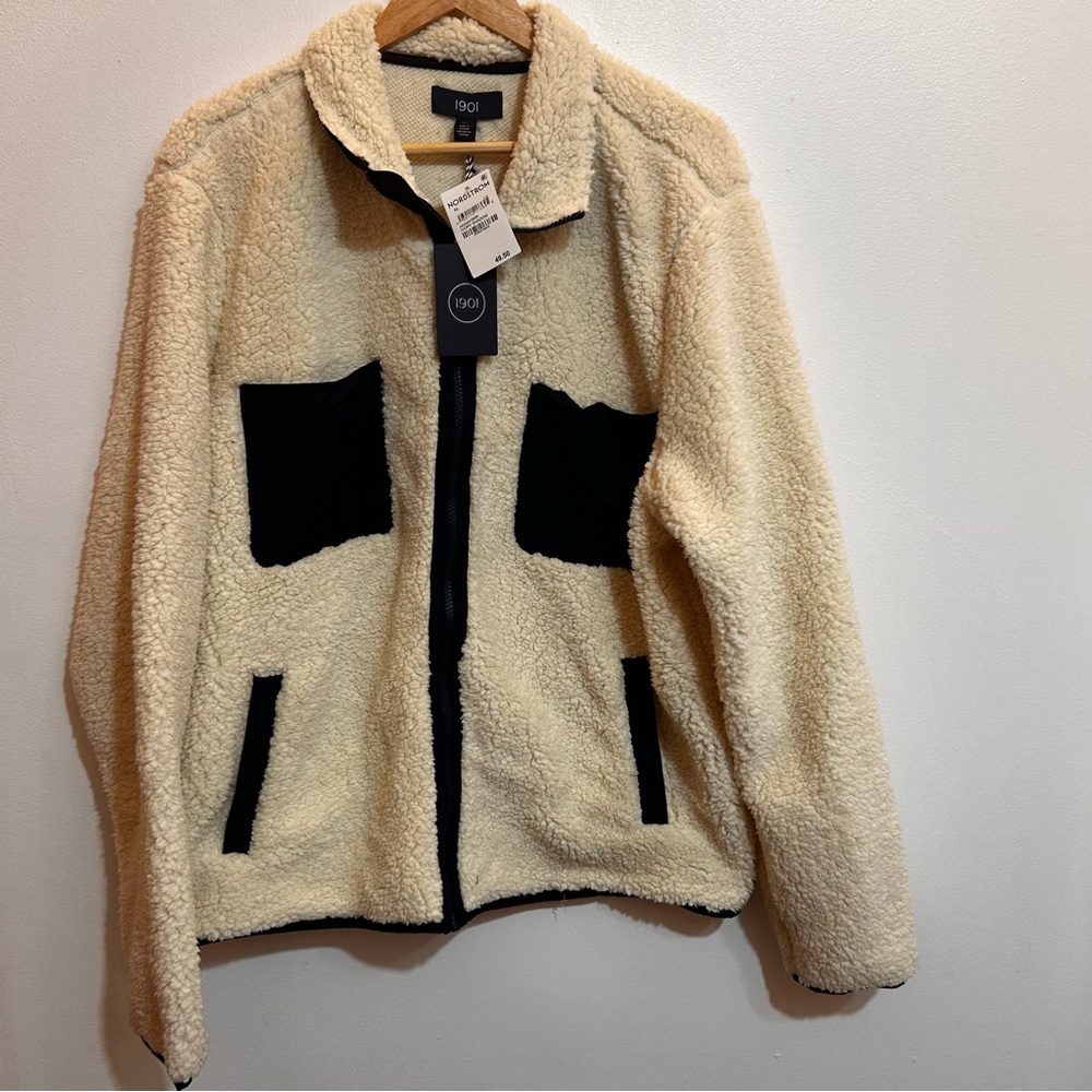 Nordstrom 1901 NWT Sherpa Coat XL Ivory/Shadow